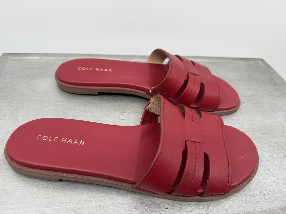 Cole Haan Women's Flynn Slotted Slide Sandals Rio Red Leather Size 7B Coastal